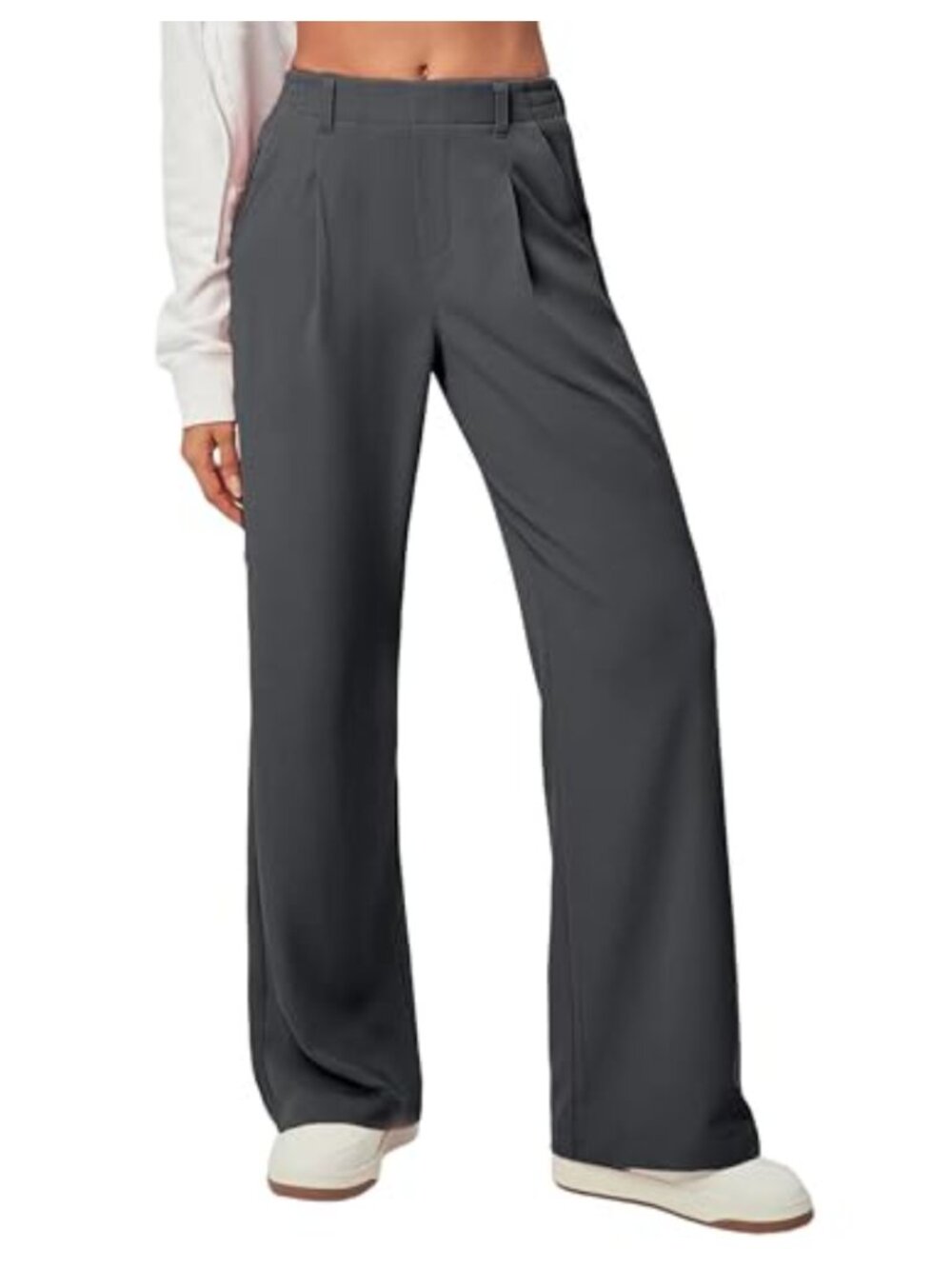 Wide Leg Waffle Knit Trousers High Waisted Pleated Dress Pants Women